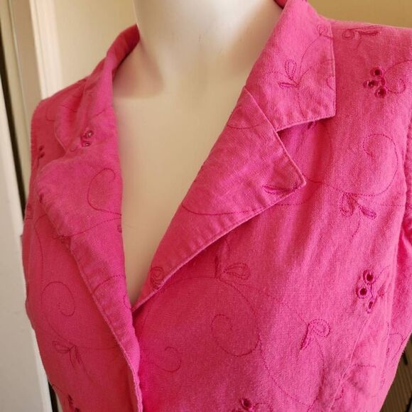 Reese Kelly medium women's pink eyelet linen maxi button up criss cross back dre - Picture 5 of 6